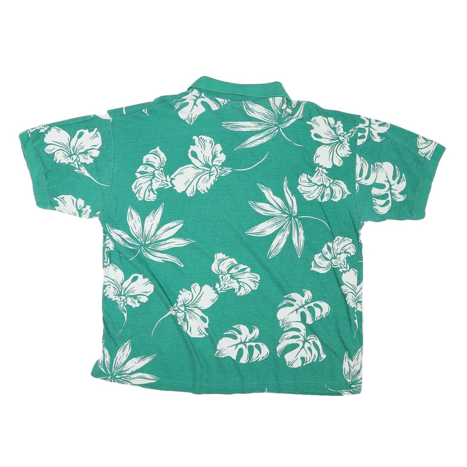 GREAT LAKES Womens Green & White Floral Short Sleeve Polo Shirt XL Cotton Blend