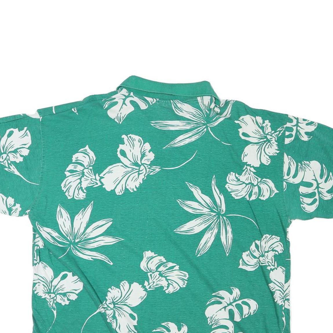 GREAT LAKES Womens Green & White Floral Short Sleeve Polo Shirt XL Cotton Blend