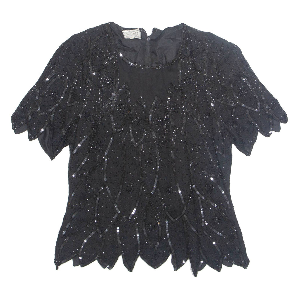 STENAY Womens Printed Blouse Black 1/2 Zip Silk L