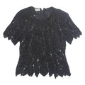 STENAY Womens Printed Blouse Black 1/2 Zip Silk L