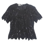 STENAY Womens Printed Blouse Black 1/2 Zip Silk L