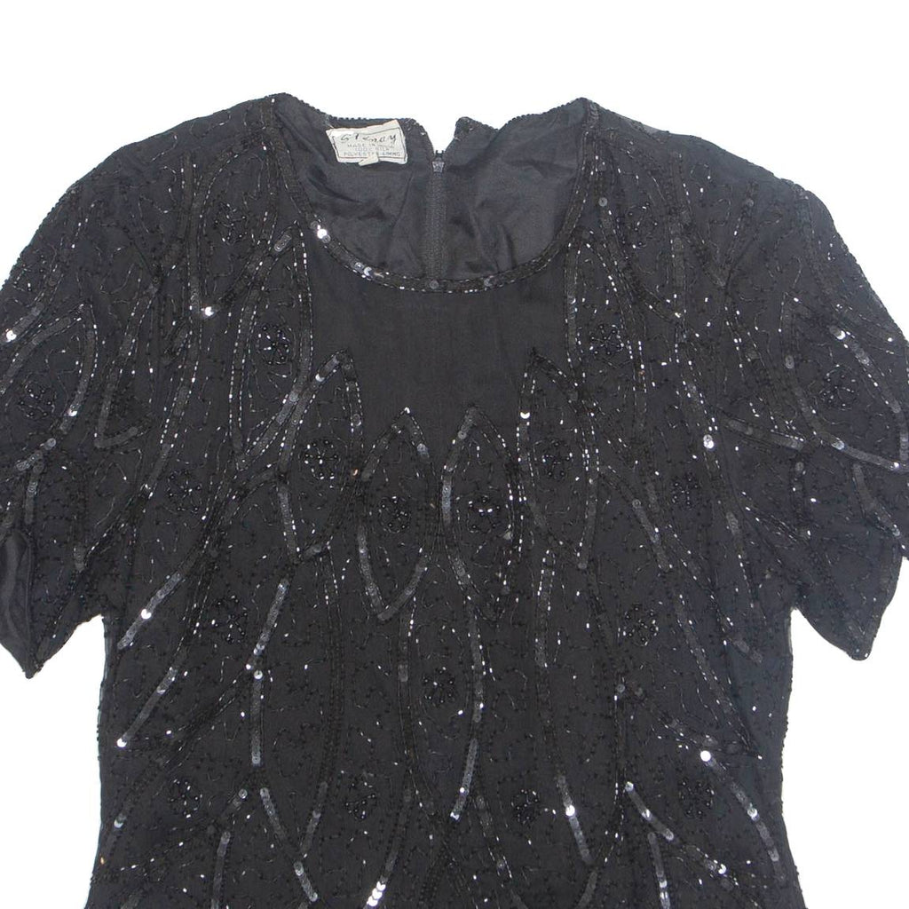 STENAY Womens Printed Blouse Black 1/2 Zip Silk L
