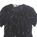 STENAY Womens Printed Blouse Black 1/2 Zip Silk L