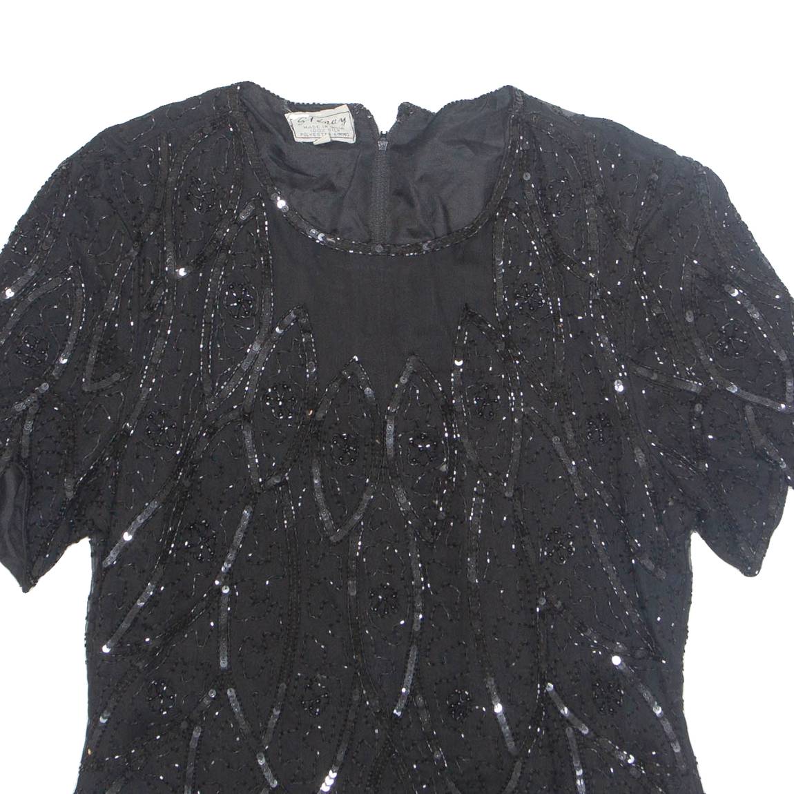 STENAY Womens Printed Blouse Black 1/2 Zip Silk L