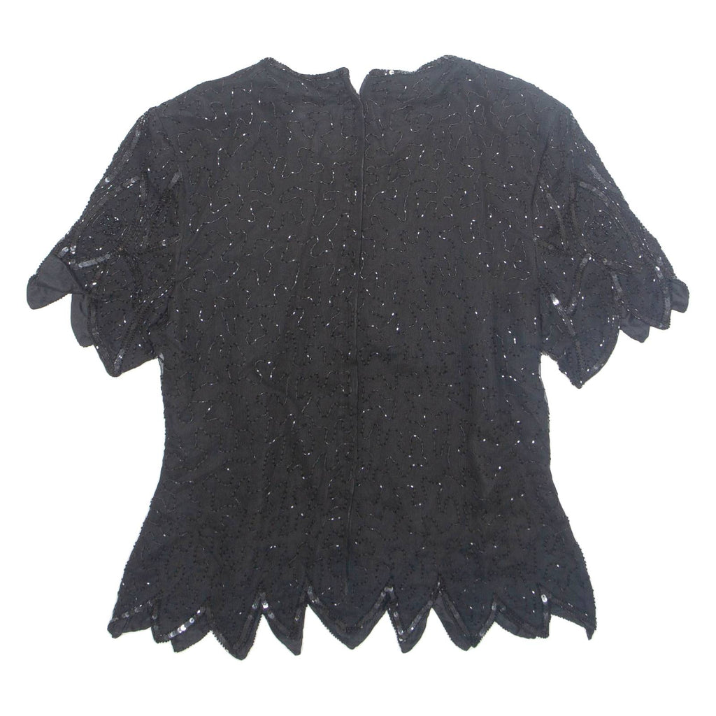 STENAY Womens Printed Blouse Black 1/2 Zip Silk L