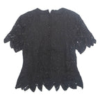 STENAY Womens Printed Blouse Black 1/2 Zip Silk L