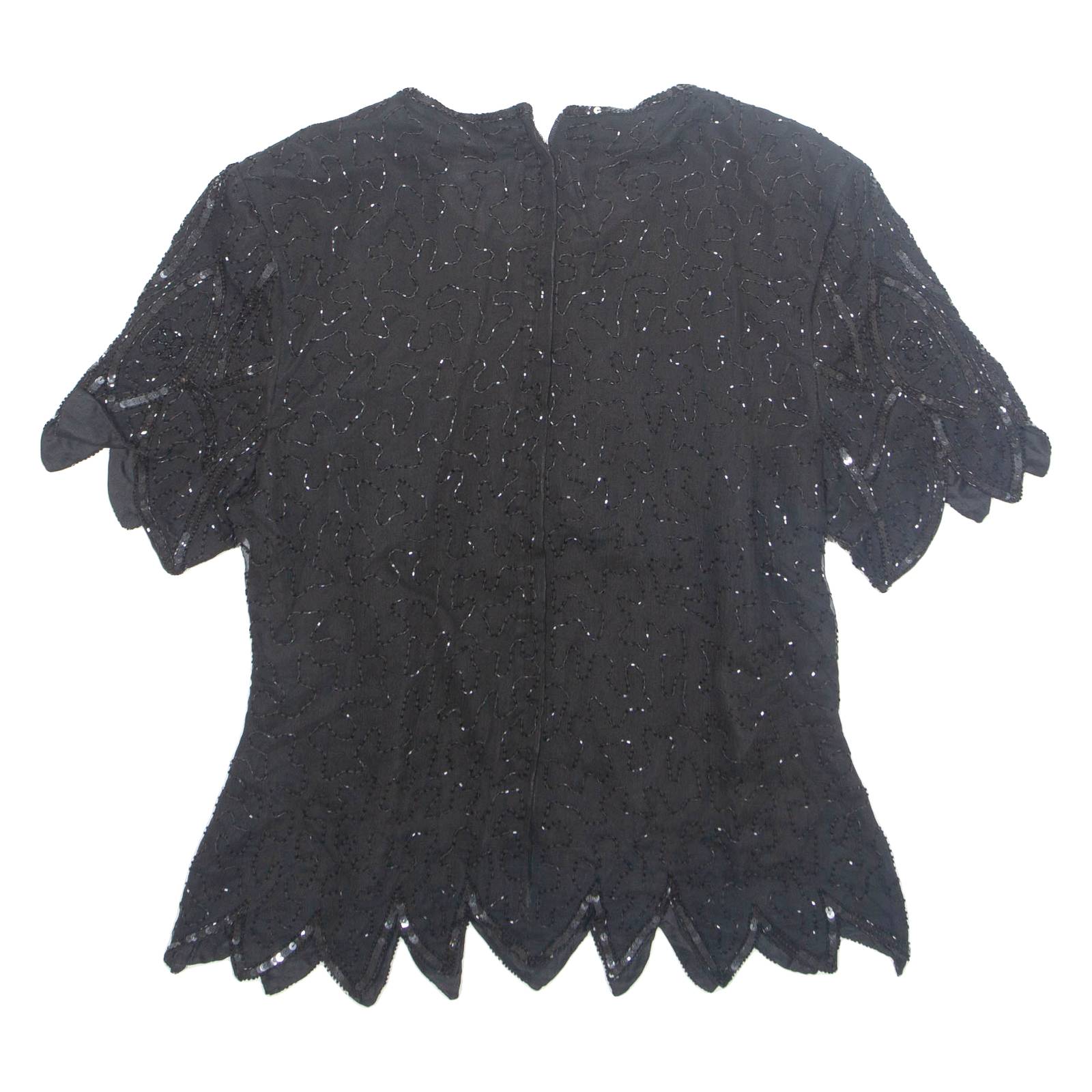 STENAY Womens Printed Blouse Black 1/2 Zip Silk L