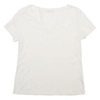 MARKS & SPENCER Womens White Cotton Plain V-Neck Short Sleeve Top UK 16