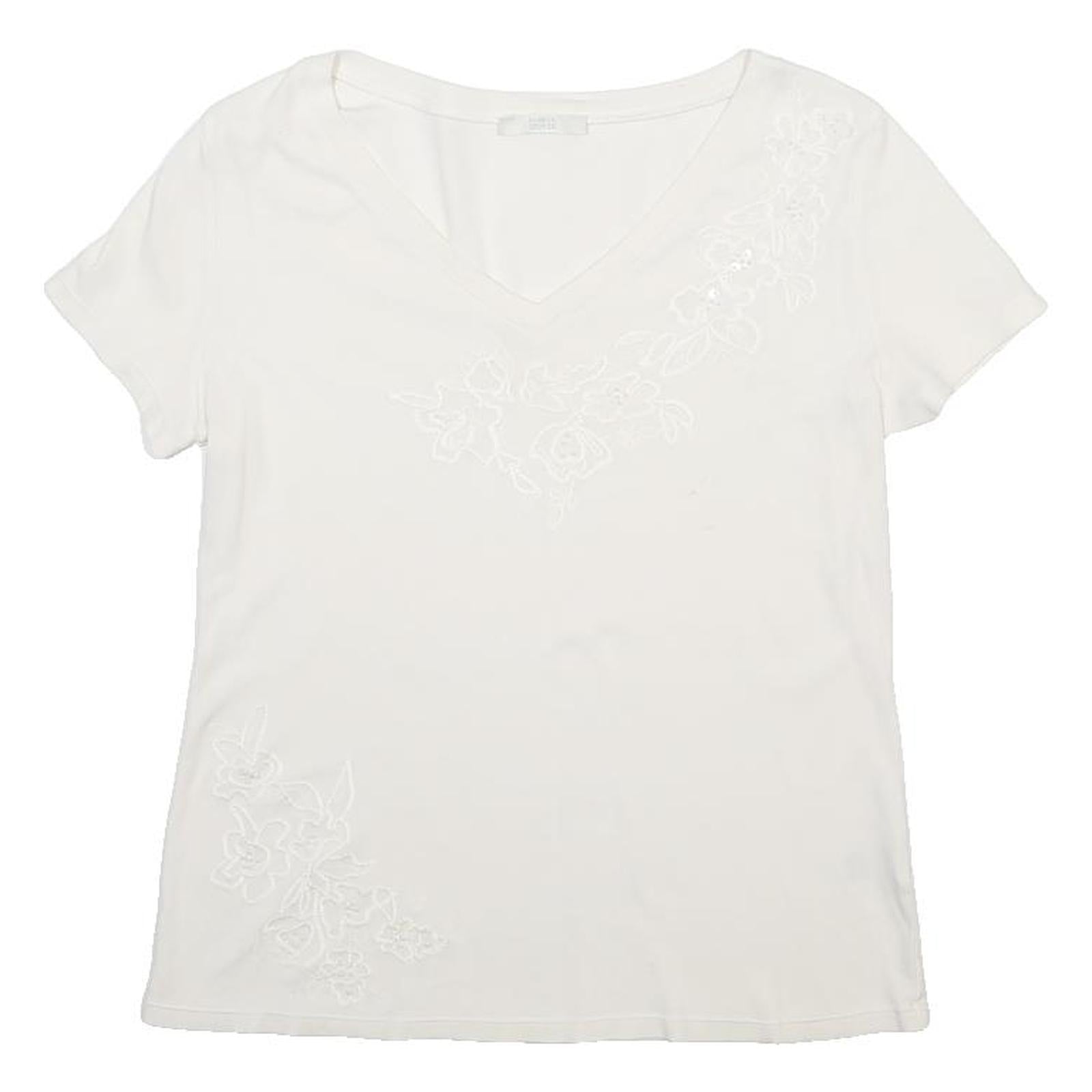 MARKS & SPENCER Womens White Cotton Plain V-Neck Short Sleeve Top UK 16