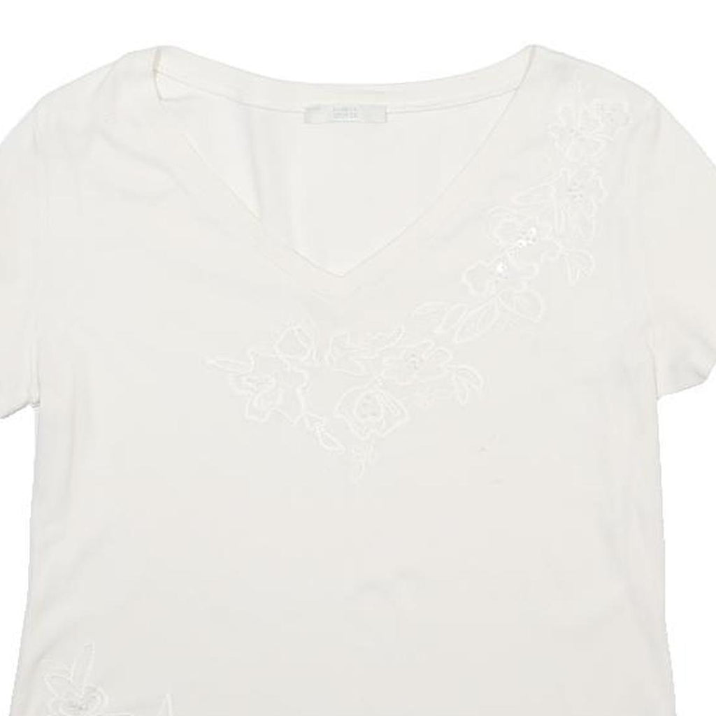 MARKS & SPENCER Womens White Cotton Plain V-Neck Short Sleeve Top UK 16
