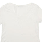 MARKS & SPENCER Womens White Cotton Plain V-Neck Short Sleeve Top UK 16