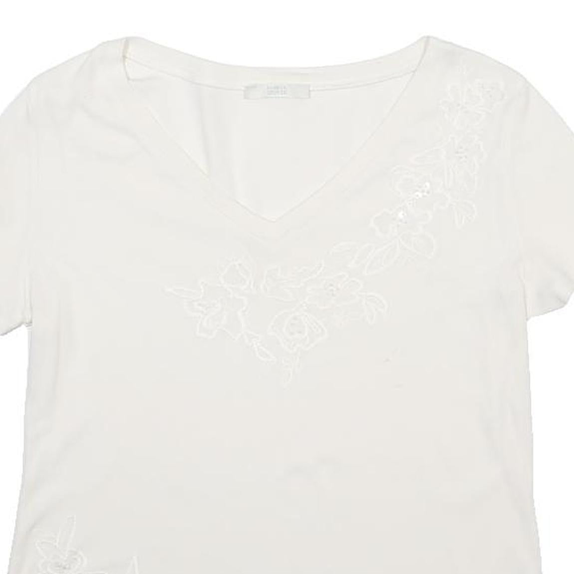 MARKS & SPENCER Womens White Cotton Plain V-Neck Short Sleeve Top UK 16