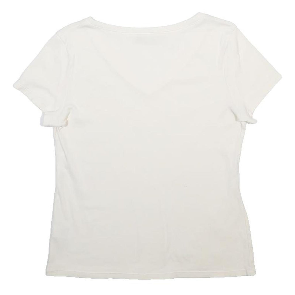 MARKS & SPENCER Womens White Cotton Plain V-Neck Short Sleeve Top UK 16