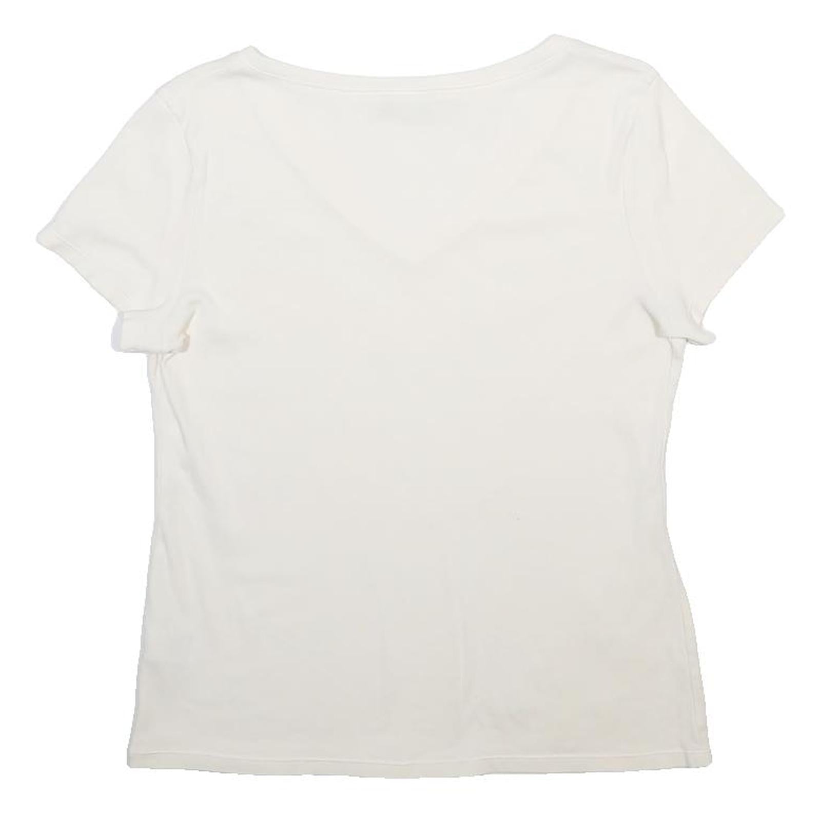 MARKS & SPENCER Womens White Cotton Plain V-Neck Short Sleeve Top UK 16
