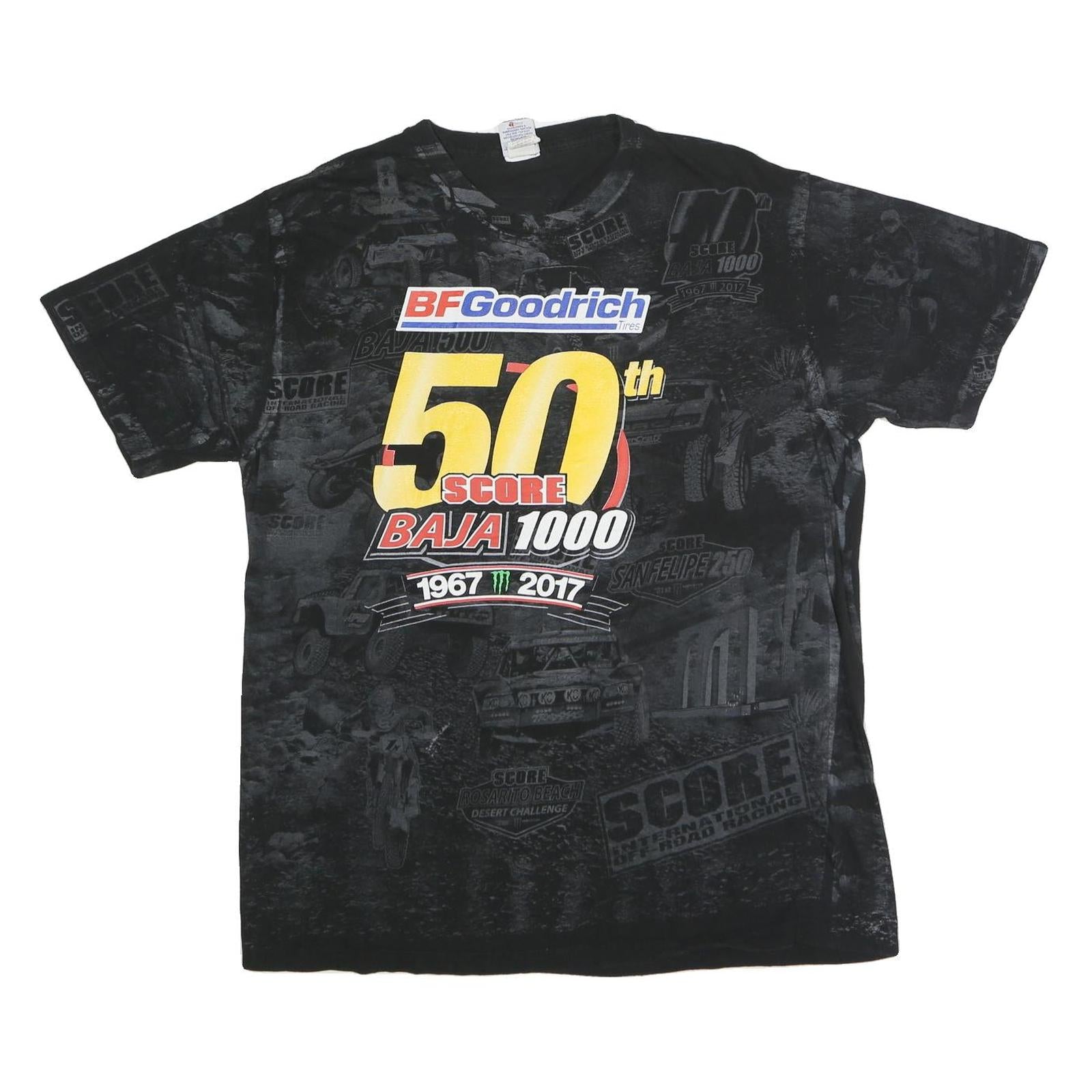 SCORE Mens Black 50th Baja 1000 Graphic T-Shirt L Short Sleeve Crew Neck