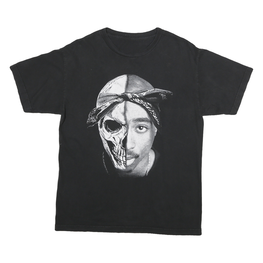 Mens Black Graphic T-Shirt S Short Sleeve Crew Neck Cotton Blend Skull Print