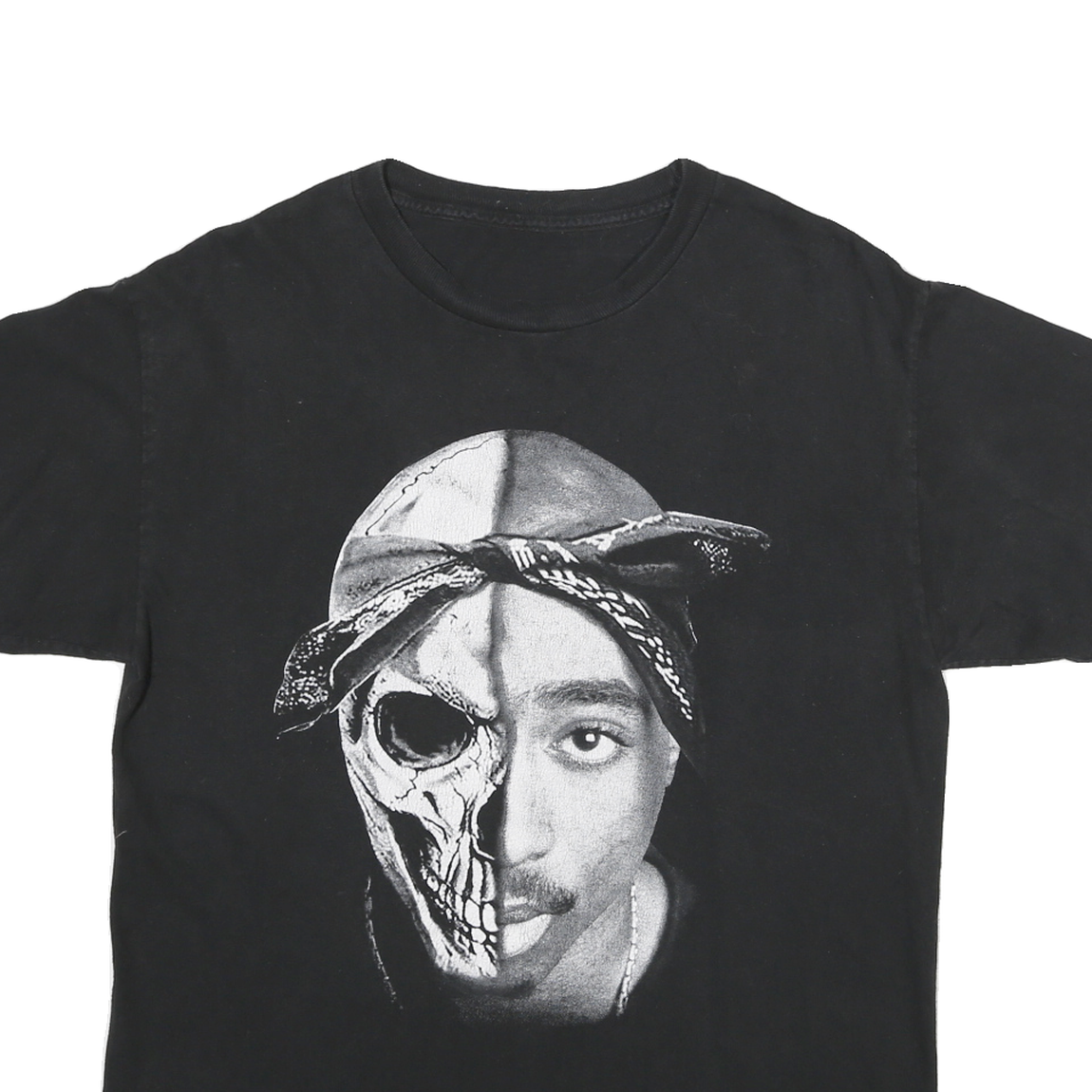 Mens Black Graphic T-Shirt S Short Sleeve Crew Neck Cotton Blend Skull Print