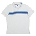TOMMY HILFIGER Mens White & Blue Stripe Short Sleeve Polo Shirt L Cotton Blend