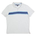 TOMMY HILFIGER Mens White & Blue Stripe Short Sleeve Polo Shirt L Cotton Blend