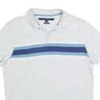 TOMMY HILFIGER Mens White & Blue Stripe Short Sleeve Polo Shirt L Cotton Blend
