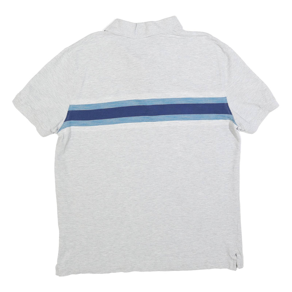 TOMMY HILFIGER Mens White & Blue Stripe Short Sleeve Polo Shirt L Cotton Blend