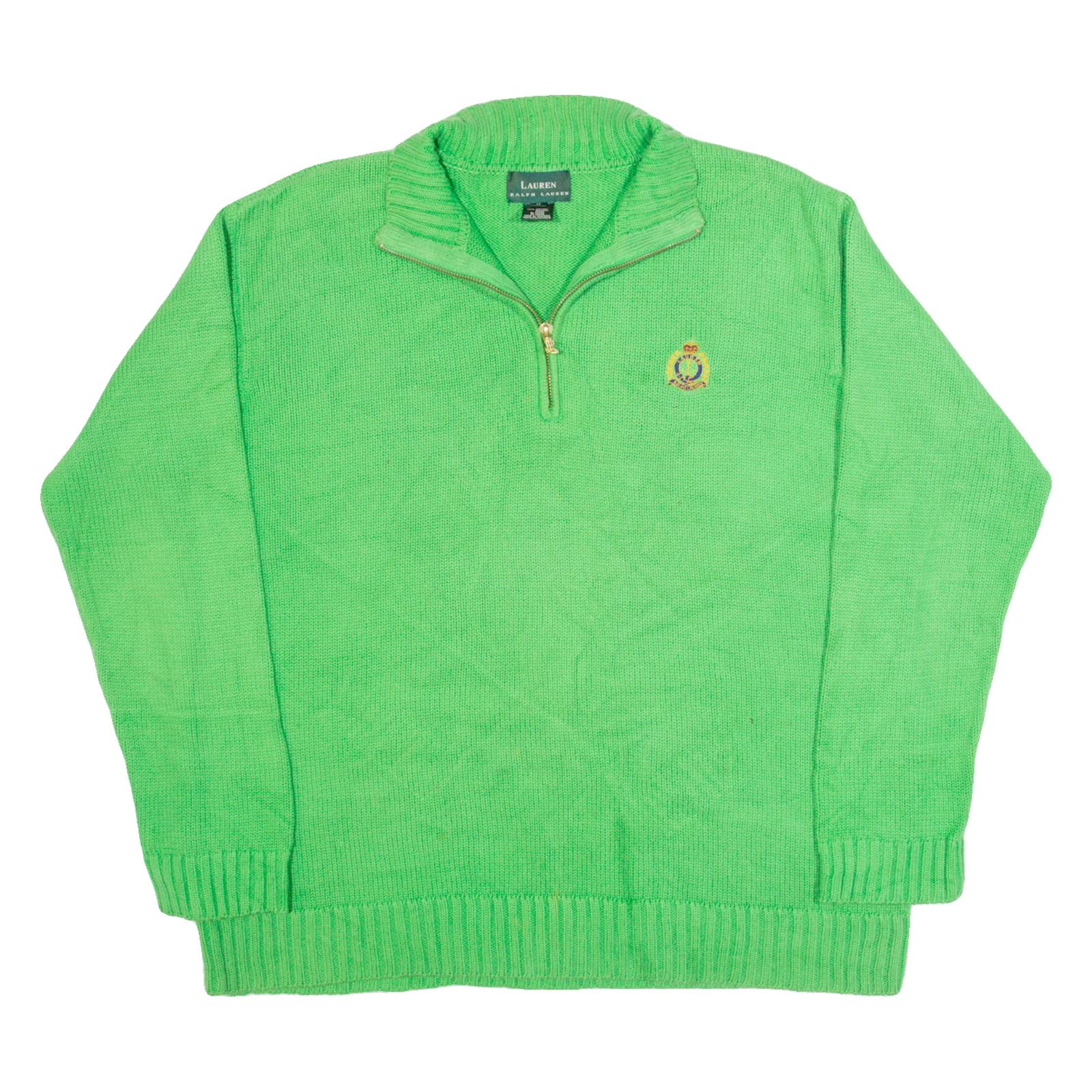 LAUREN RALPH LAUREN Mens Jumper Green 1/4 Zip Tight Knit M