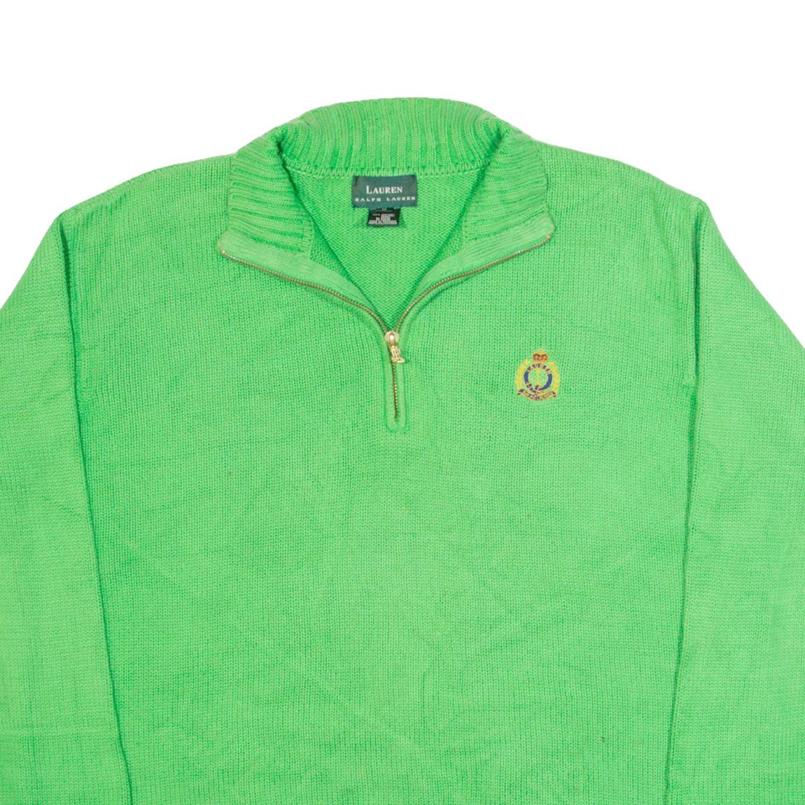 LAUREN RALPH LAUREN Mens Jumper Green 1/4 Zip Tight Knit M