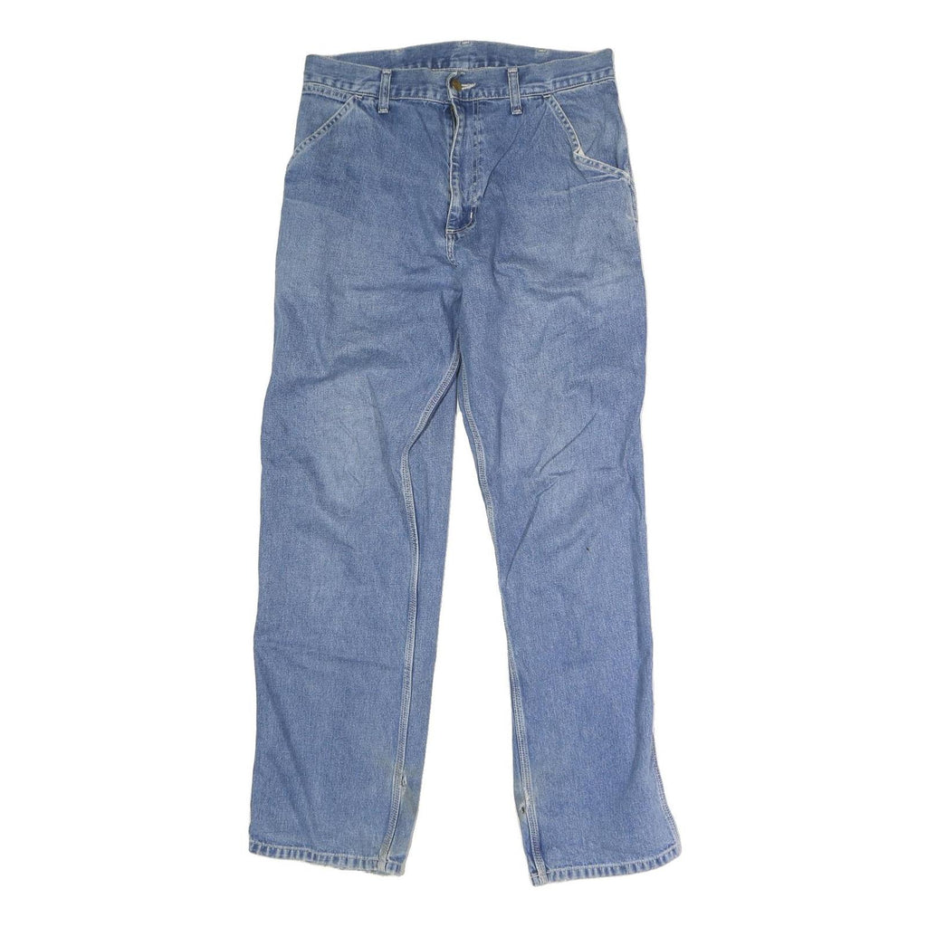CARHARTT Mens Blue Regular Fit Straight Cotton Blend Button W33 L32 Durable Work