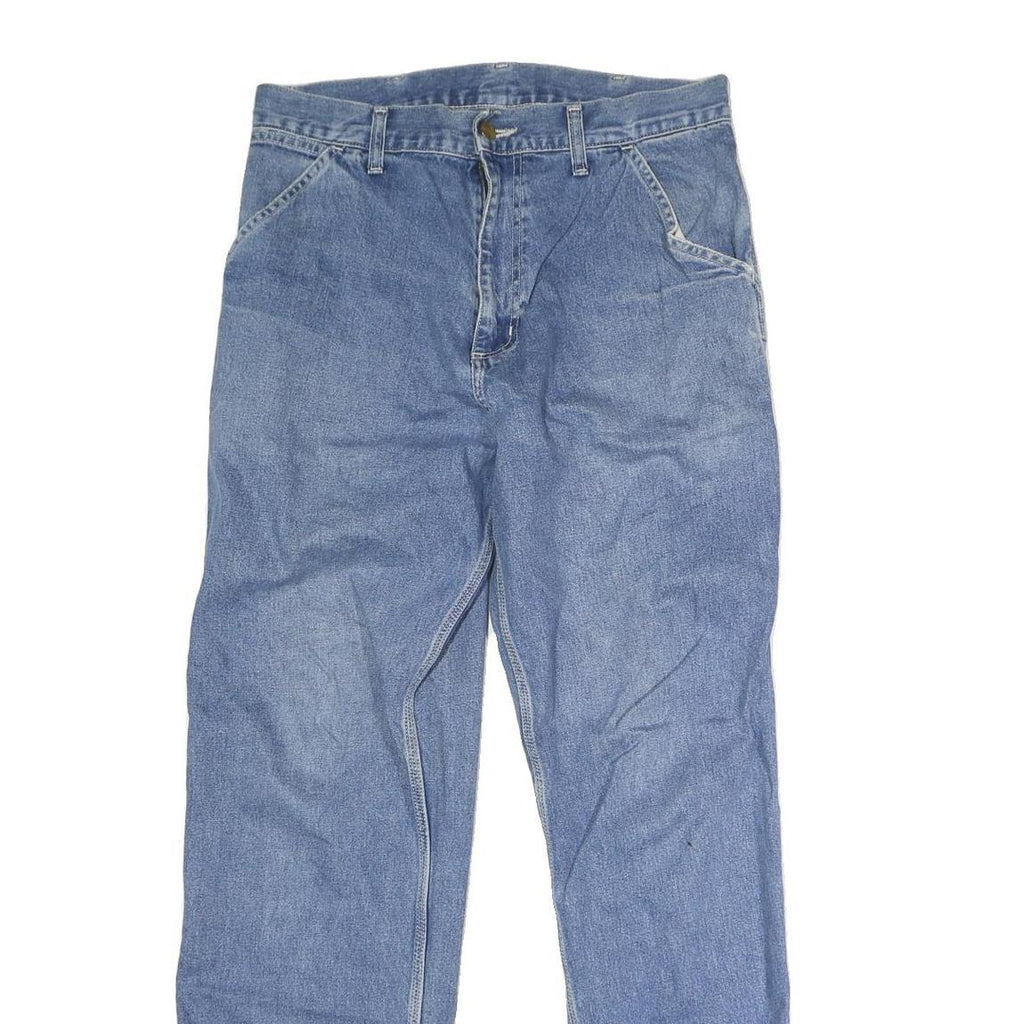 CARHARTT Mens Blue Regular Fit Straight Cotton Blend Button W33 L32 Durable Work