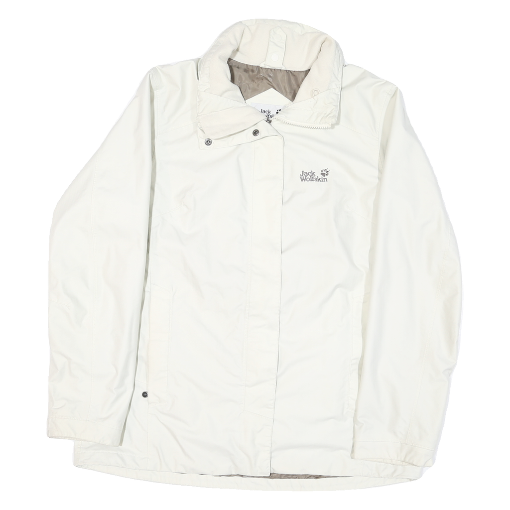 JACK WOLFSKIN Mens White Polyester Blend Jacket L Outdoor Zip Plain Casual