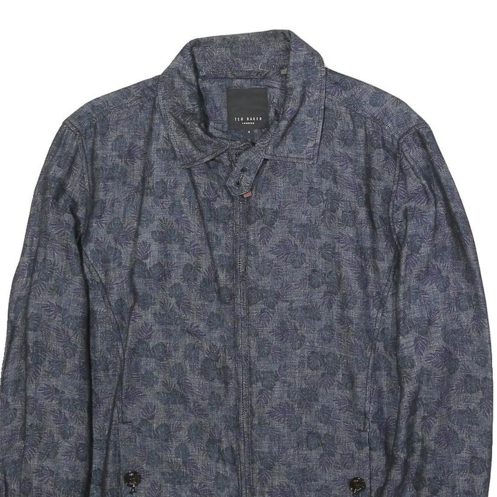 TED BAKER Mens Blue Floral Print Linen Blend Jacket L Zip Casual Lightweight