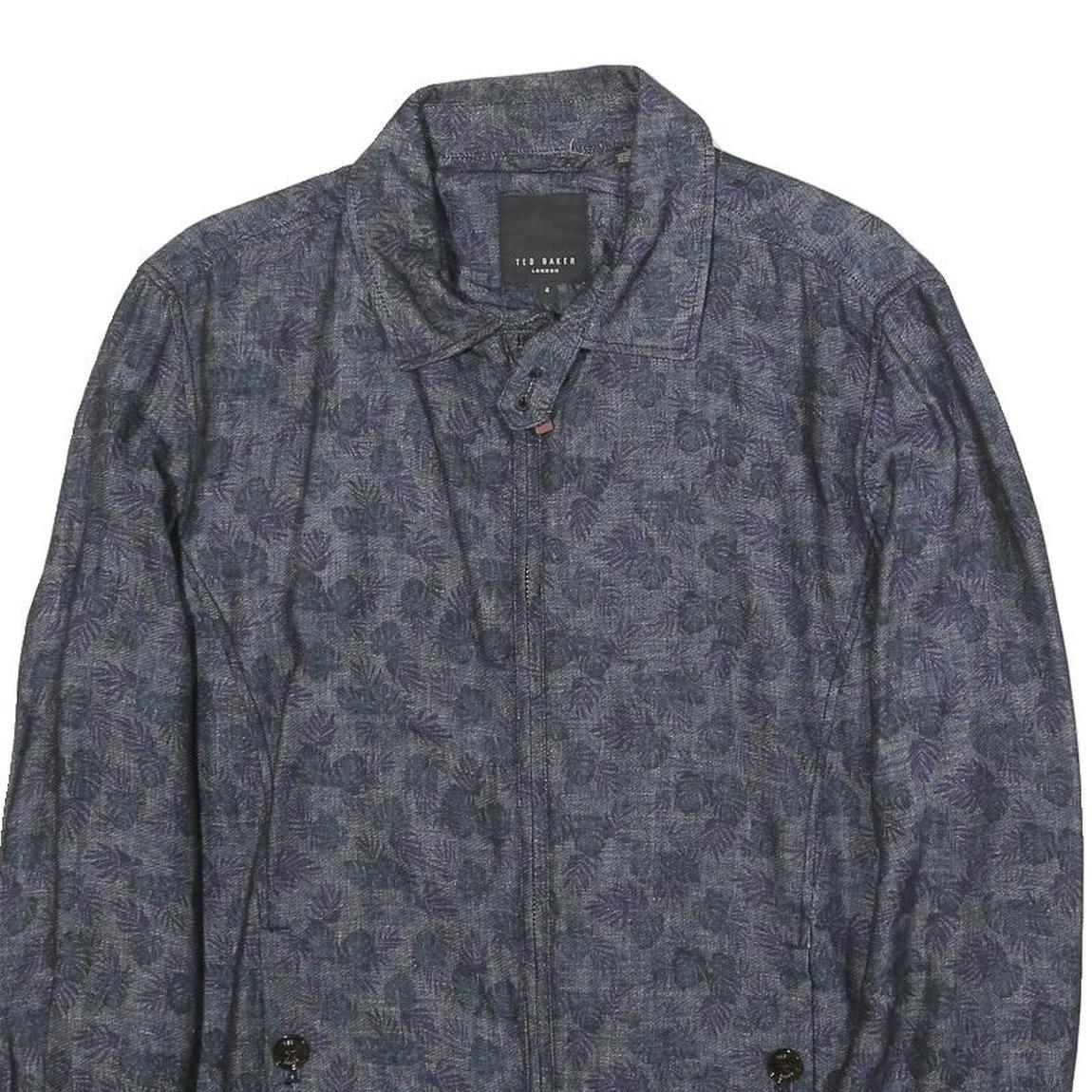 TED BAKER Mens Blue Floral Print Linen Blend Jacket L Zip Casual Lightweight