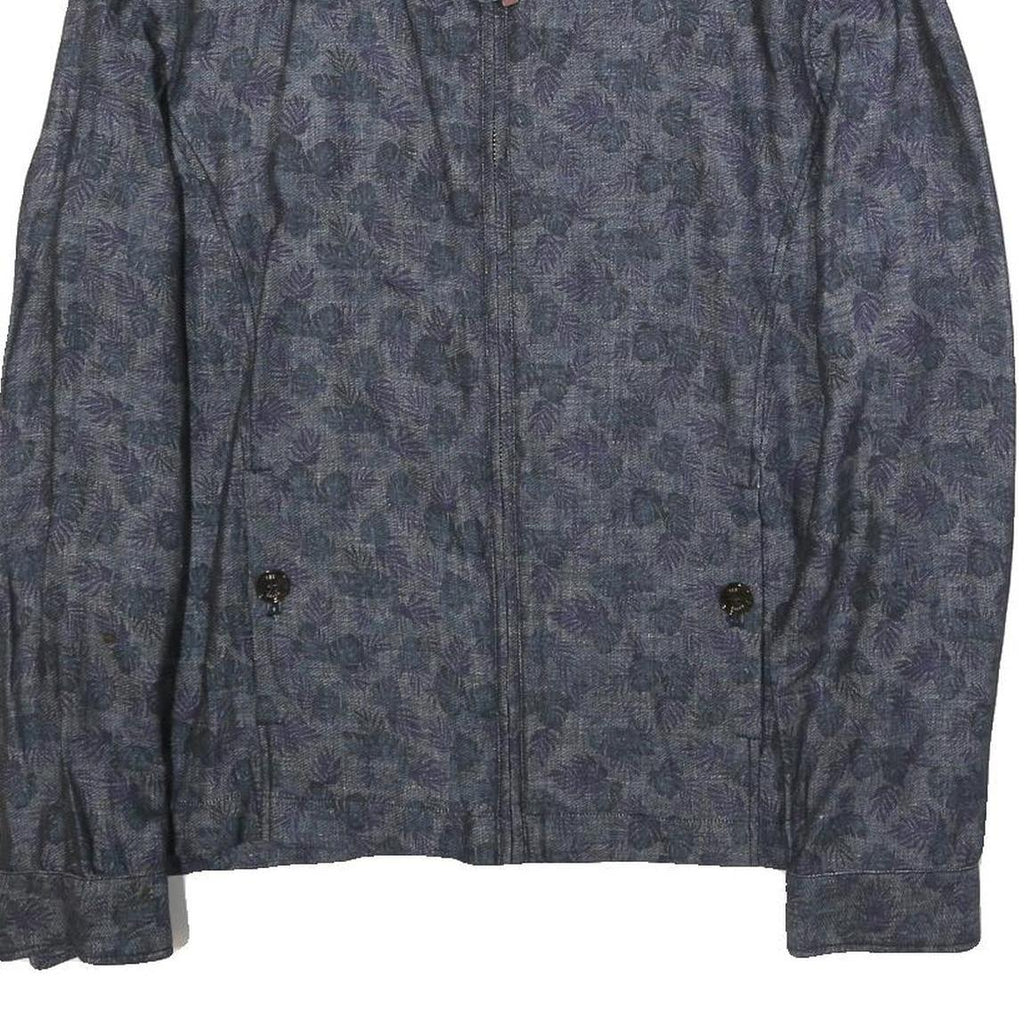 TED BAKER Mens Blue Floral Print Linen Blend Jacket L Zip Casual Lightweight