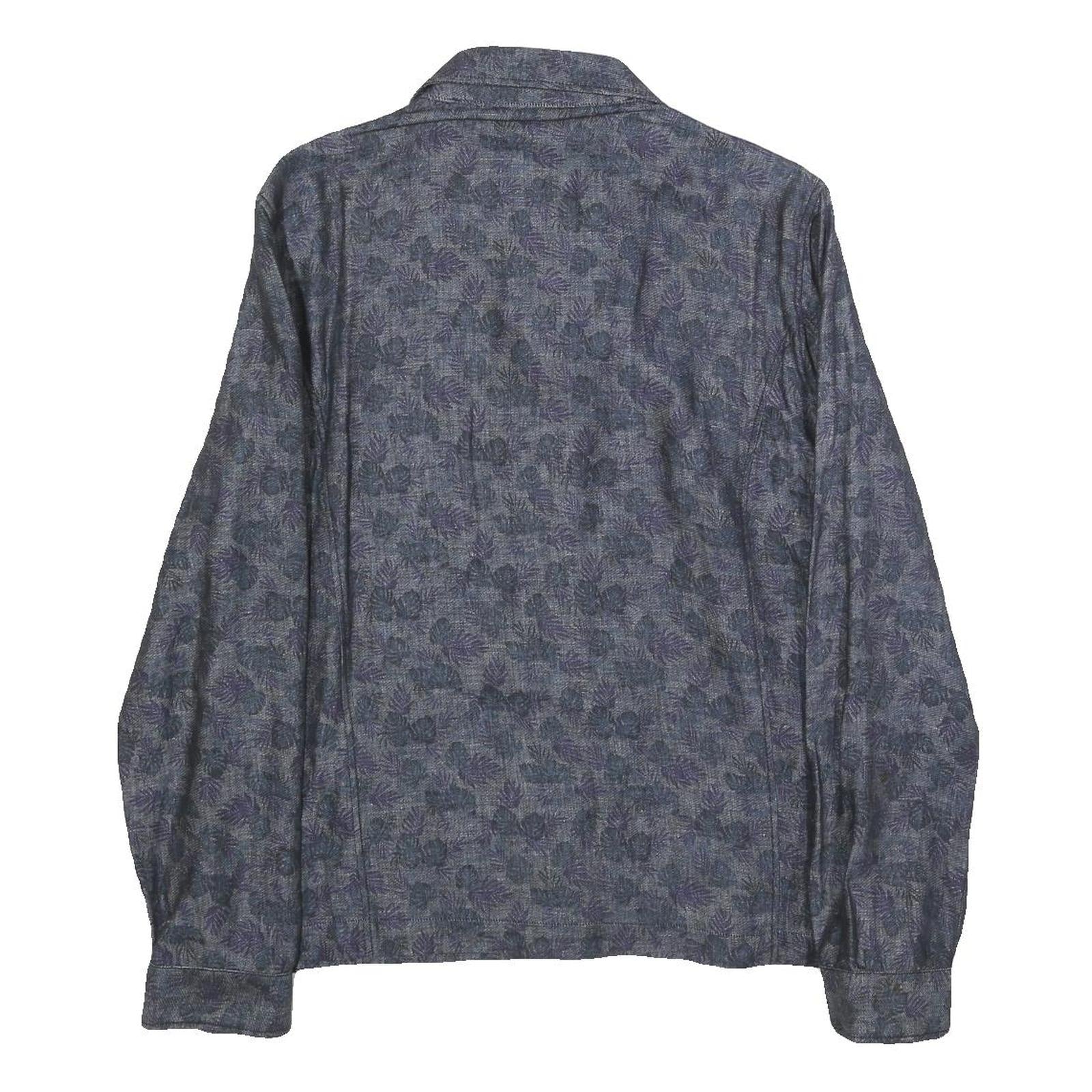 TED BAKER Mens Blue Floral Print Linen Blend Jacket L Zip Casual Lightweight