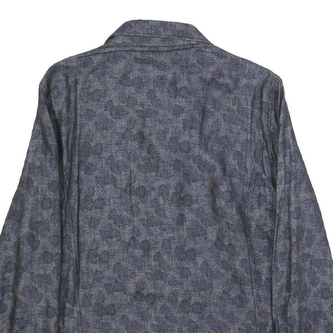 TED BAKER Mens Blue Floral Print Linen Blend Jacket L Zip Casual Lightweight