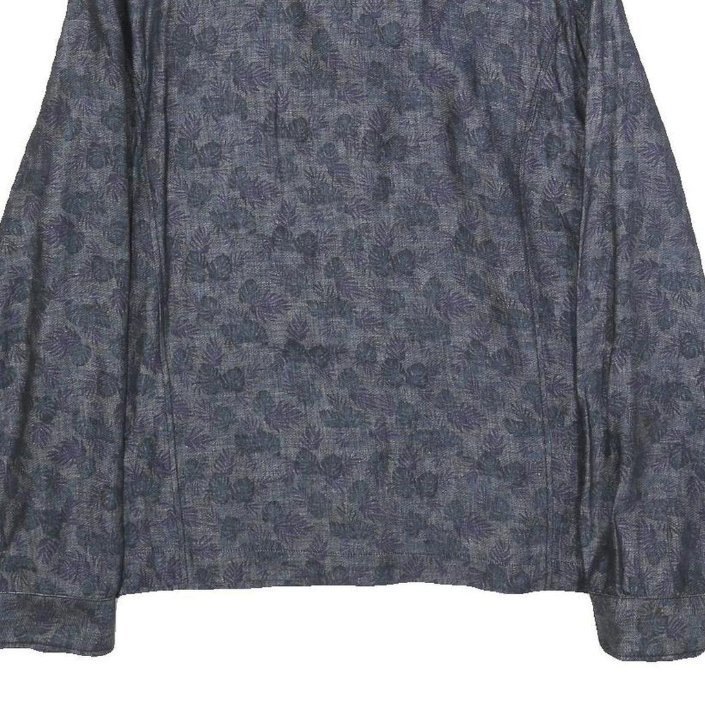 TED BAKER Mens Blue Floral Print Linen Blend Jacket L Zip Casual Lightweight