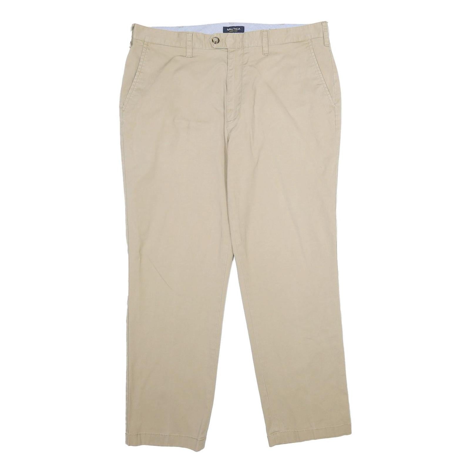 NAUTICA Mens Cotton Blend Beige Classic Straight Trousers W36 L30 Casual Smart