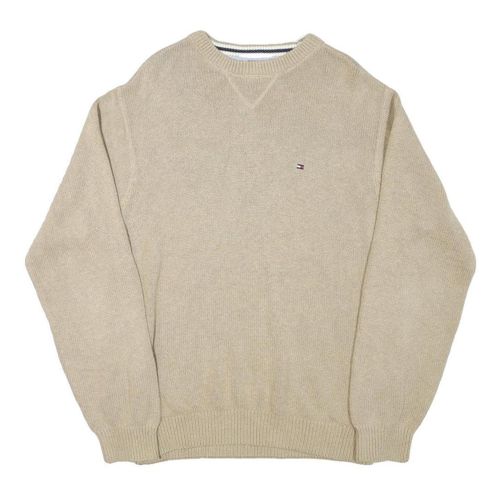 TOMMY HILFIGER Mens Beige Plain Crew Neck Basic Knit M Cotton Blend Jumper