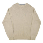TOMMY HILFIGER Mens Beige Plain Crew Neck Basic Knit M Cotton Blend Jumper