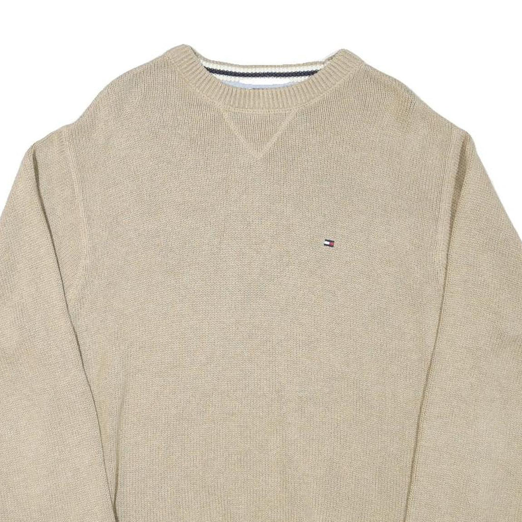 TOMMY HILFIGER Mens Beige Plain Crew Neck Basic Knit M Cotton Blend Jumper