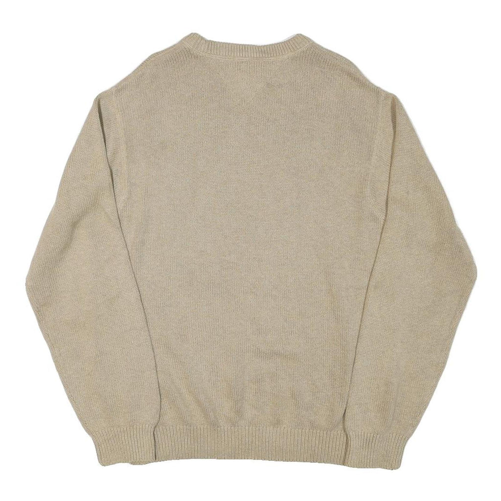 TOMMY HILFIGER Mens Beige Plain Crew Neck Basic Knit M Cotton Blend Jumper