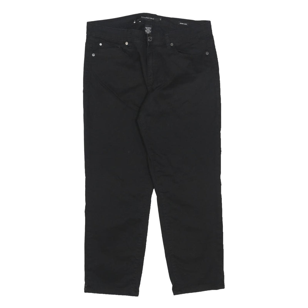 CALVIN KLEIN JEANS Womens Cotton Blend Slim Black Trousers W32 L26 Zip Casual