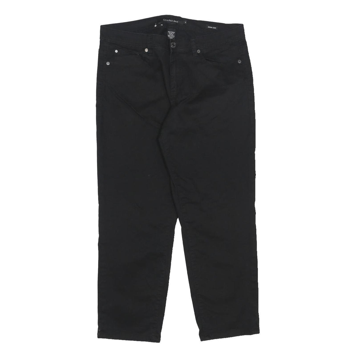CALVIN KLEIN JEANS Womens Cotton Blend Slim Black Trousers W32 L26 Zip Casual