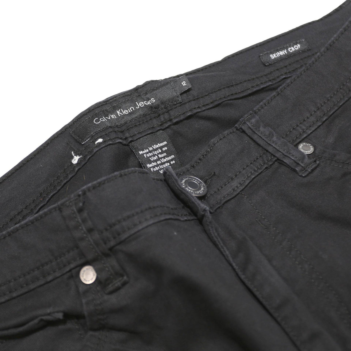 CALVIN KLEIN JEANS Womens Cotton Blend Slim Black Trousers W32 L26 Zip Casual