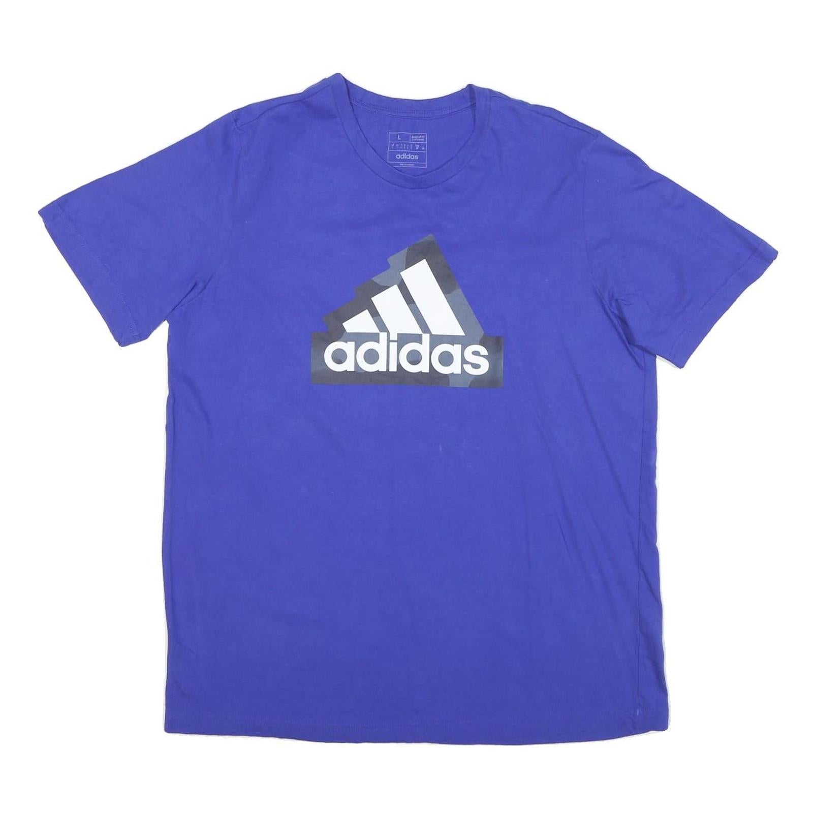 ADIDAS Mens Blue Graphic T-Shirt L Short Sleeve Crew Neck Cotton Blend
