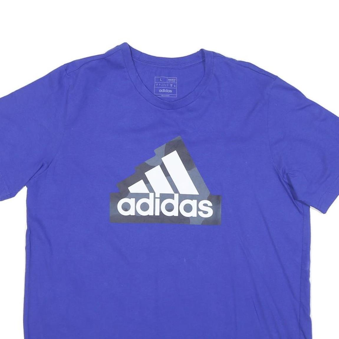 ADIDAS Mens Blue Graphic T-Shirt L Short Sleeve Crew Neck Cotton Blend