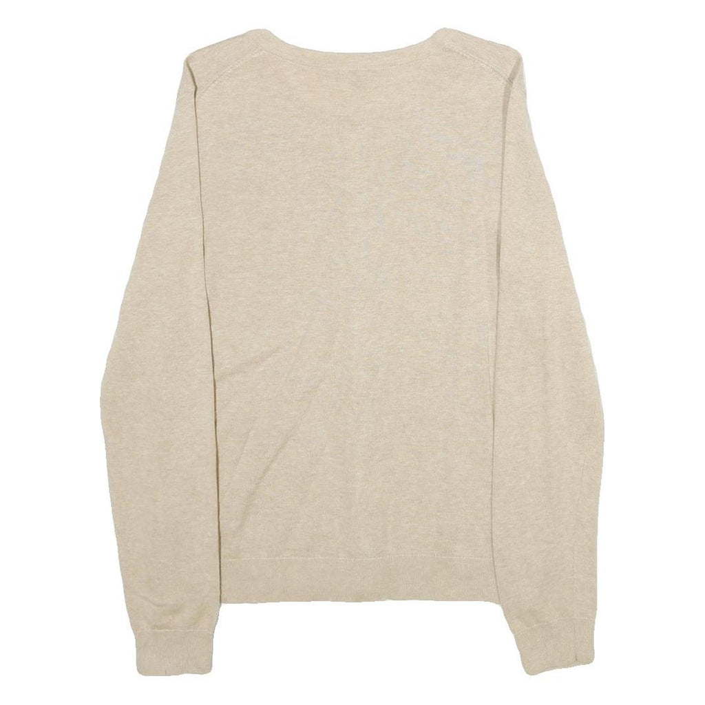 TOMMY HILFIGER Womens Beige Plain Cotton Button Up Crew Neck Jumper M Classic