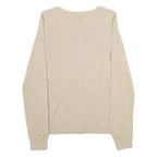 TOMMY HILFIGER Womens Beige Plain Cotton Button Up Crew Neck Jumper M Classic