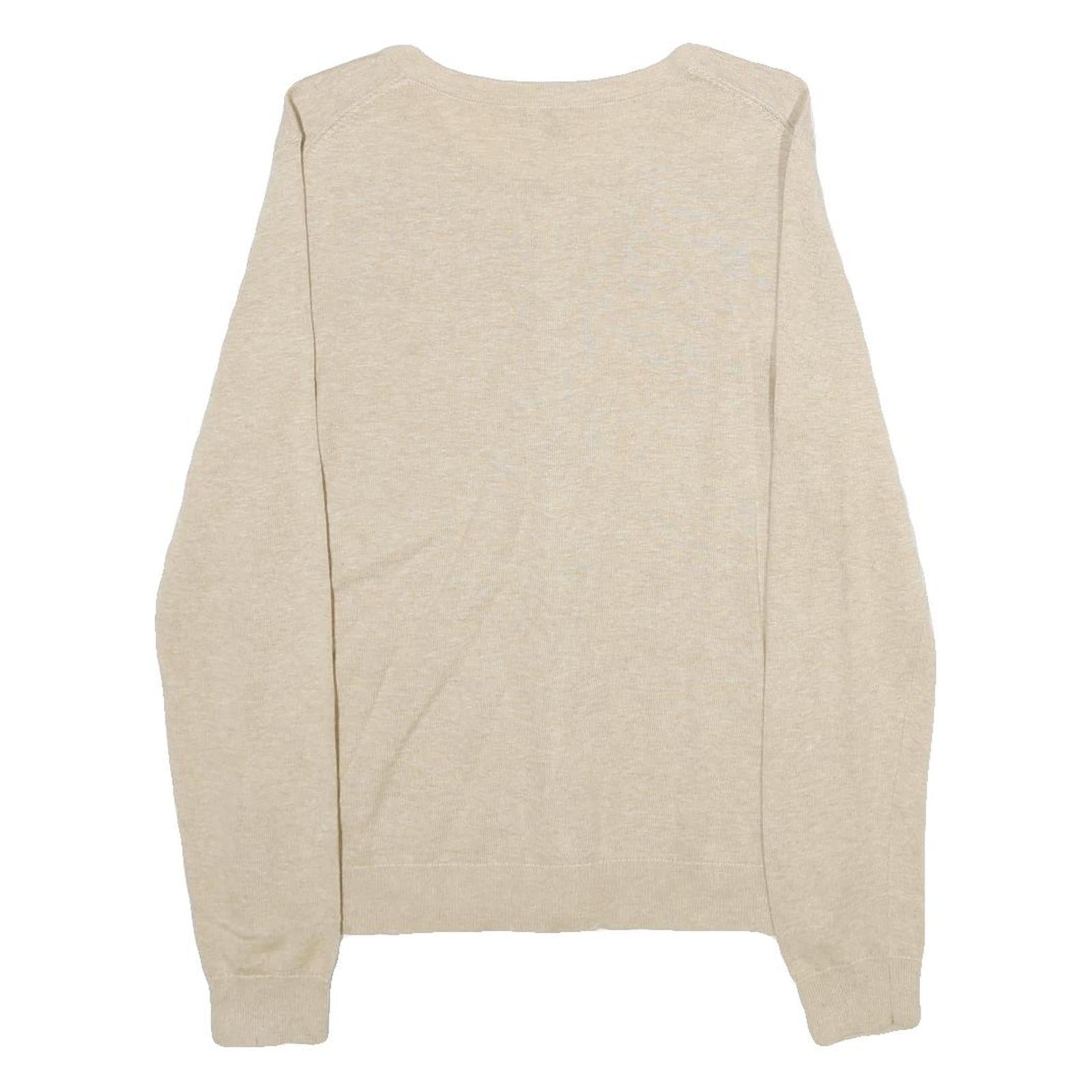 TOMMY HILFIGER Womens Beige Plain Cotton Button Up Crew Neck Jumper M Classic