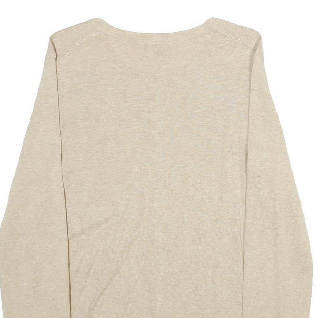 TOMMY HILFIGER Womens Beige Plain Cotton Button Up Crew Neck Jumper M Classic